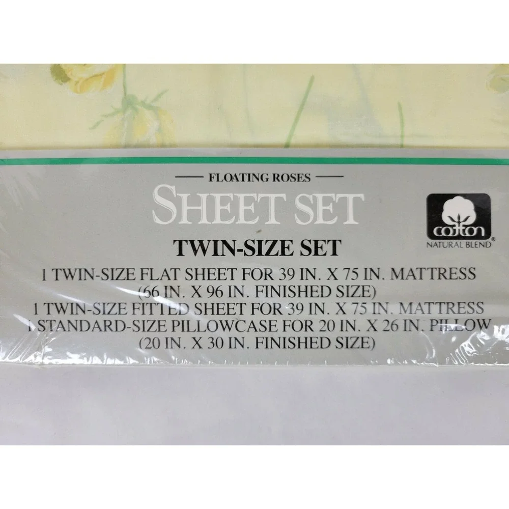 Vintage NIP‎ Sears Twin Sheet Set Yellow Floating Roses Cotton Blend